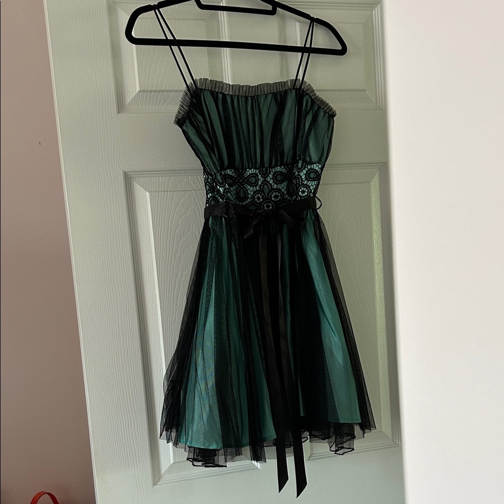 Blondie Nites Black and Teal Mini Dress